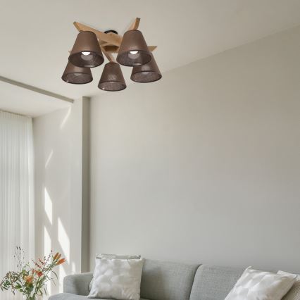 Brilagi - LED  Ytmonterad ljuskrona ANTHONY 5xE14/40W/230V ek/brun