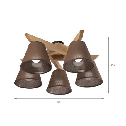 Brilagi - LED  Ytmonterad ljuskrona ANTHONY 5xE14/40W/230V ek/brun