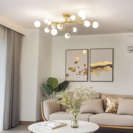 Brilagi - LED ytmonterad ljuskrona MISTEL 15xG9/3W/230V guld/vit