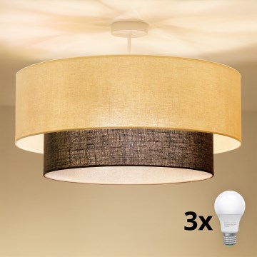 Brilagi - LED ytmonterad takkrona BOHO-stil 3xE27/15W/230V Ø 60 cm krämvit/brun