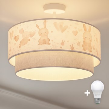 Brilagi - LED ytmonterad taklampa för barn BOBO 1xE27/60W/230V Ø 40 cm krämfärgad/grå/med kaniner