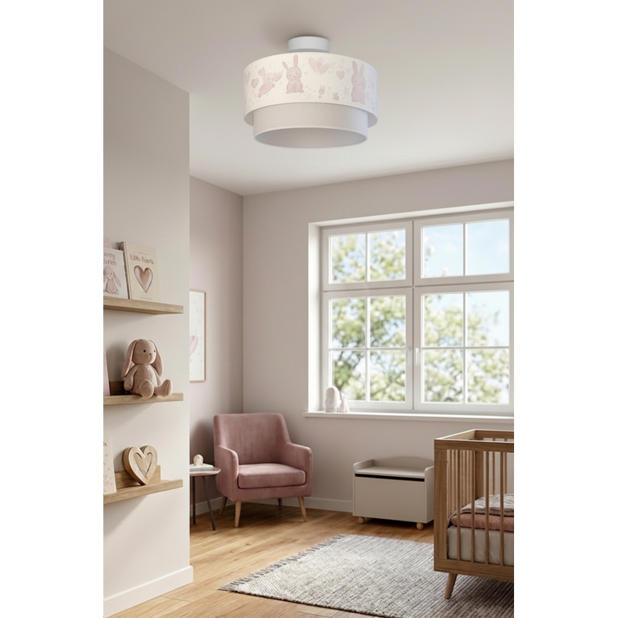 Brilagi - LED ytmonterad taklampa för barn BOBO 1xE27/60W/230V Ø 40 cm krämfärgad/grå/med kaniner