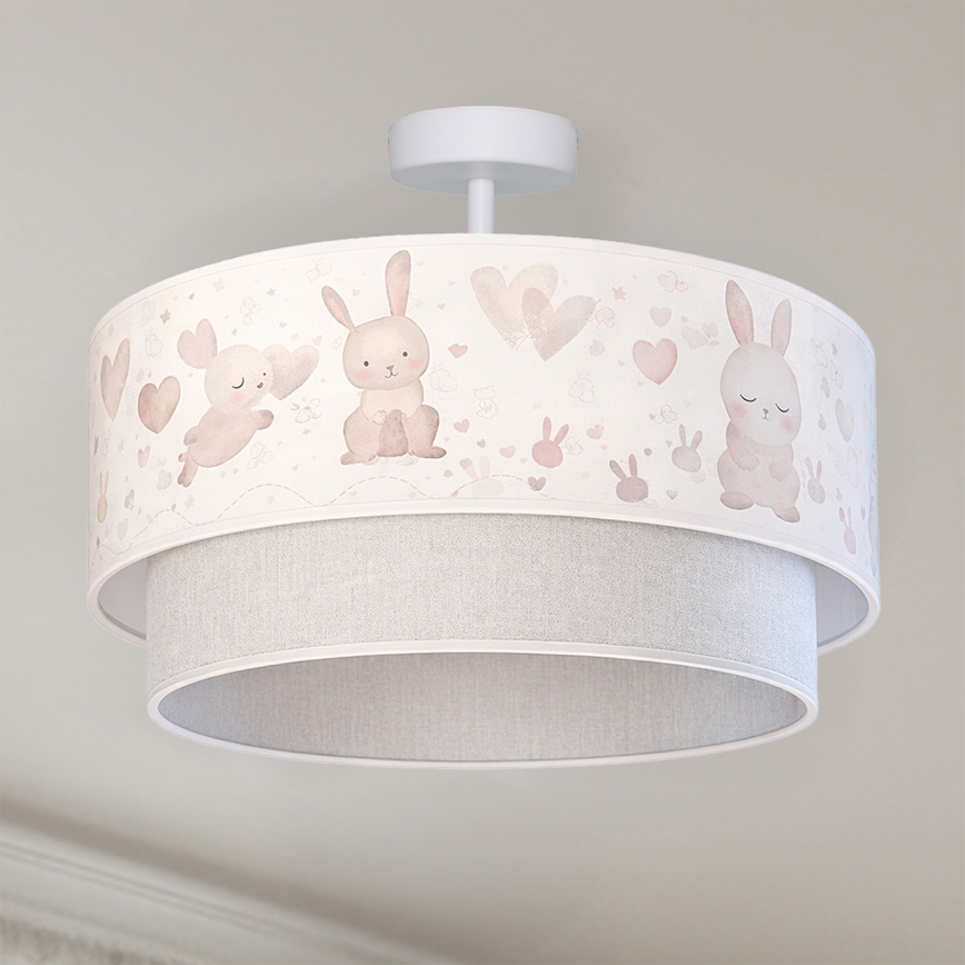 Brilagi - LED ytmonterad taklampa för barn BOBO 1xE27/60W/230V Ø 40 cm krämfärgad/grå/med kaniner