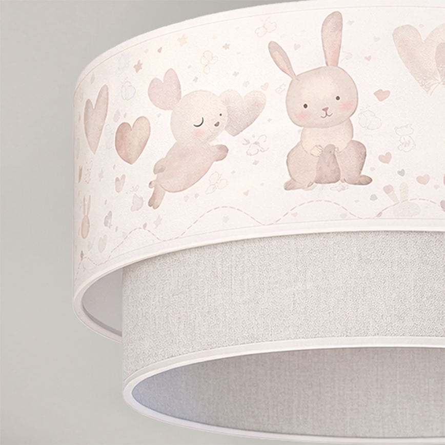 Brilagi - LED ytmonterad taklampa för barn BOBO 1xE27/60W/230V Ø 40 cm krämfärgad/grå/med kaniner
