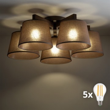 BRILAGI - LED ytmonterad taklampa LATTE 5xE27/15W/230V furu/brun