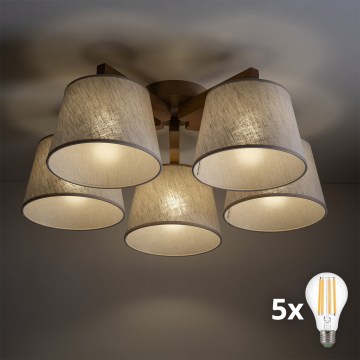 BRILAGI - LED ytmonterad taklampa LATTE SABIA 5xE27/15W/230V furu/krämvit