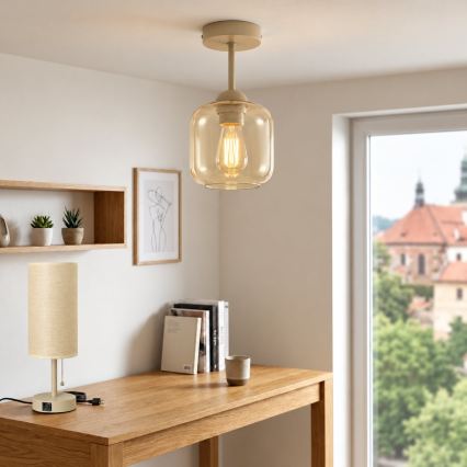 BRILAGI - LED ytmonterad taklampa RETRO GLASS 1xE27/60W/230V Ø 14 cm beige/rökbeige