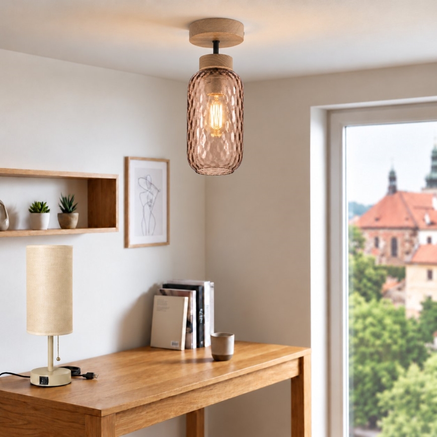 BRILAGI - LED Ytmonterad taklampa RETRO GLASS 1xE27/60W/230V Ø 14 cm ek/rökbrun