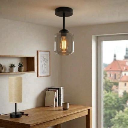 BRILAGI - LED ytmonterad taklampa RETRO GLASS 1xE27/60W/230V Ø 14 cm svart/rökgrå