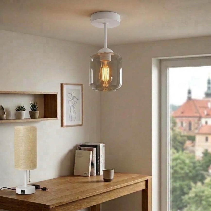 BRILAGI - LED ytmonterad taklampa RETRO GLASS 1xE27/60W/230V Ø 14 cm vit/rökgrå