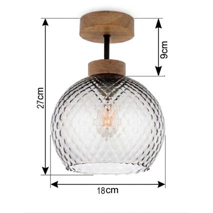 BRILAGI - LED Ytmonterad ljuskrona RETRO GLASS 1xE27/60W/230V Ø 18 cm ek/rökgrå