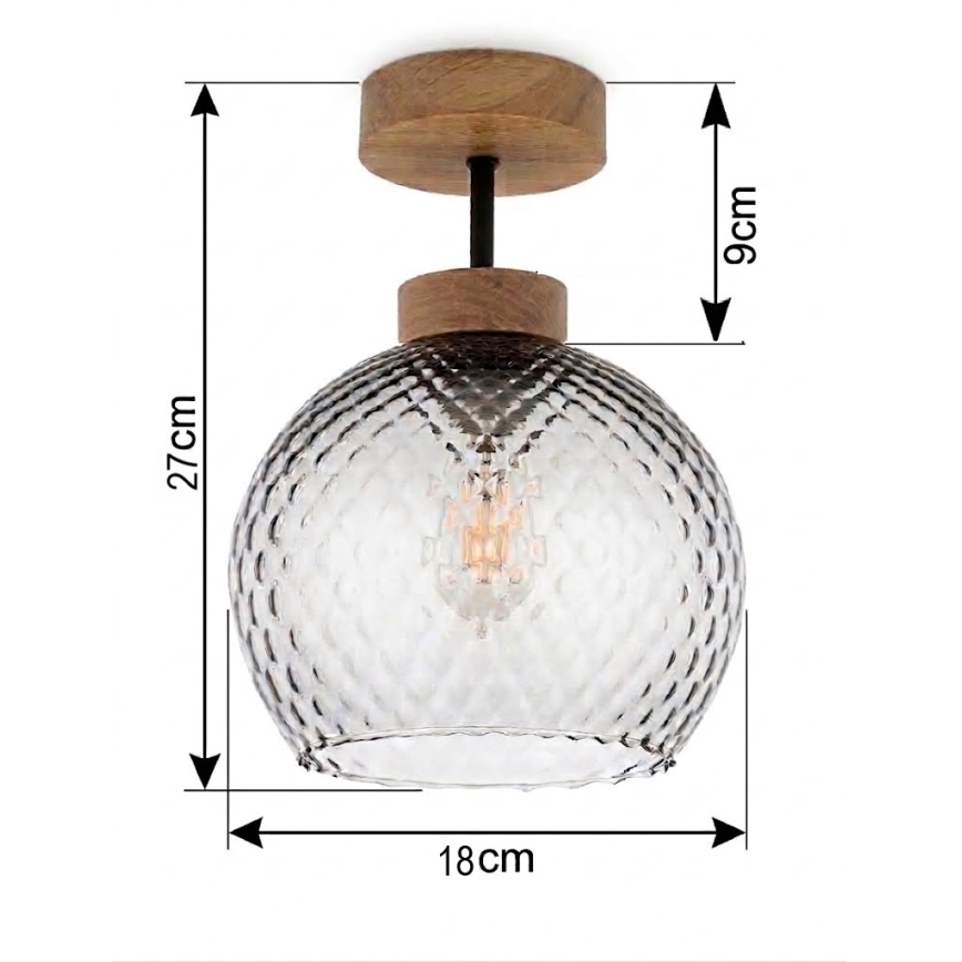 BRILAGI - LED Ytmonterad ljuskrona RETRO GLASS 1xE27/60W/230V Ø 18 cm ek/rökgrå