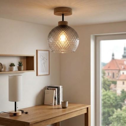 BRILAGI - LED ytmonterad taklampa RETRO GLASS 1xE27/60W/230V Ø 25 cm ek/rökgrå