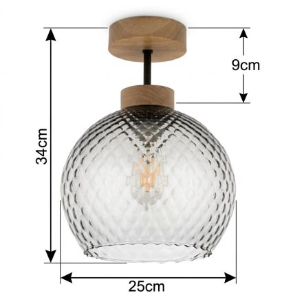BRILAGI - LED ytmonterad taklampa RETRO GLASS 1xE27/60W/230V Ø 25 cm ek/rökgrå