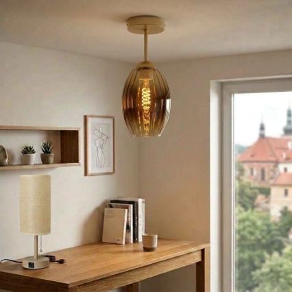 BRILAGI - LED taklampa RETRO GLASS 1xE27/60W/230V Ø 17 cm beige/rökfärgad beige