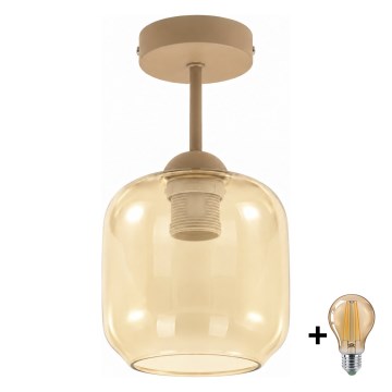 BRILAGI - LED ytmonterad taklampa RETRO GLASS 1xE27/60W/230V Ø 14 cm beige/rökbeige