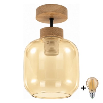 BRILAGI - LED Ytmonterad taklampa RETRO GLASS 1xE27/60W/230V Ø 14 cm ek/rökig beige