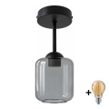 BRILAGI - LED ytmonterad taklampa RETRO GLASS 1xE27/60W/230V Ø 14 cm svart/rökgrå
