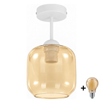 BRILAGI - LED Ytmonterad taklampa RETRO GLASS 1xE27/60W/230V Ø 14 cm vit/rökbeige