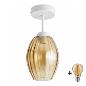 BRILAGI - LED ytmonterad taklampa RETRO GLASS 1xE27/60W/230V Ø 17 cm vit/rökig beige