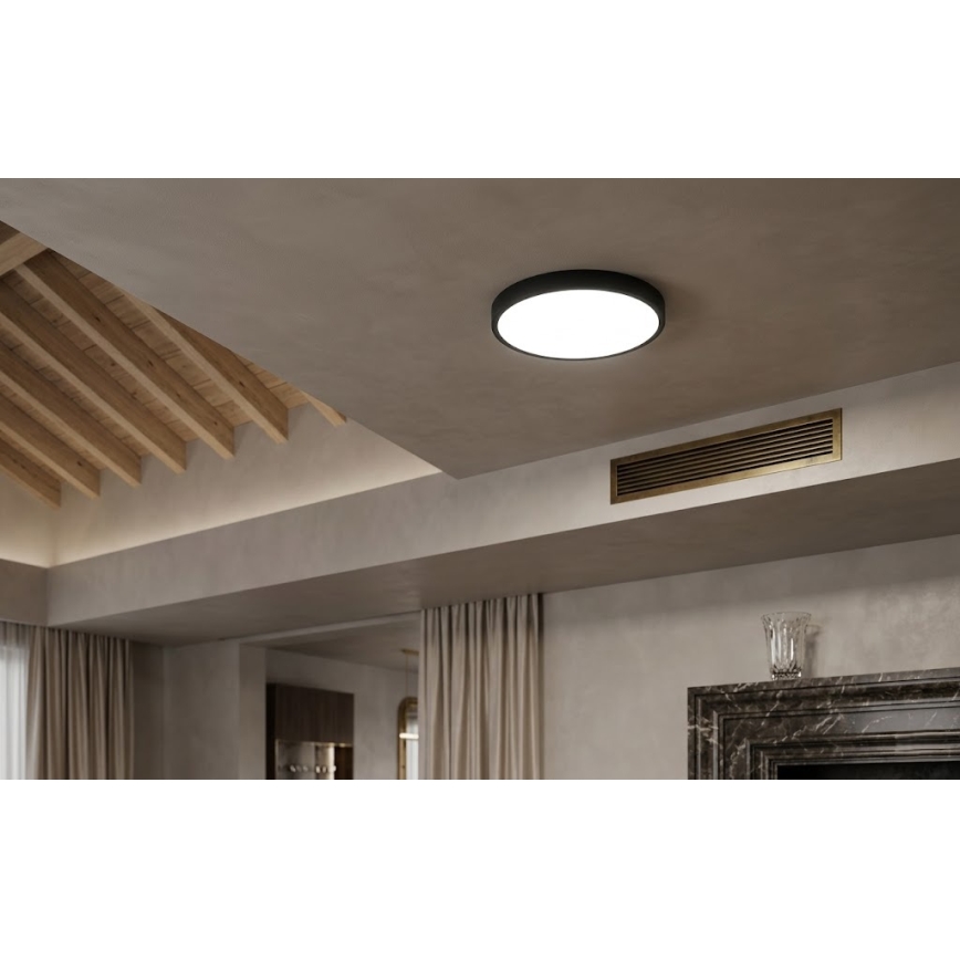 BRILAGI - LED badrumstaklampa med sensor ZENNA LED/18W/230V Ø 29,5 cm IP44 svart + fjärrkontroll