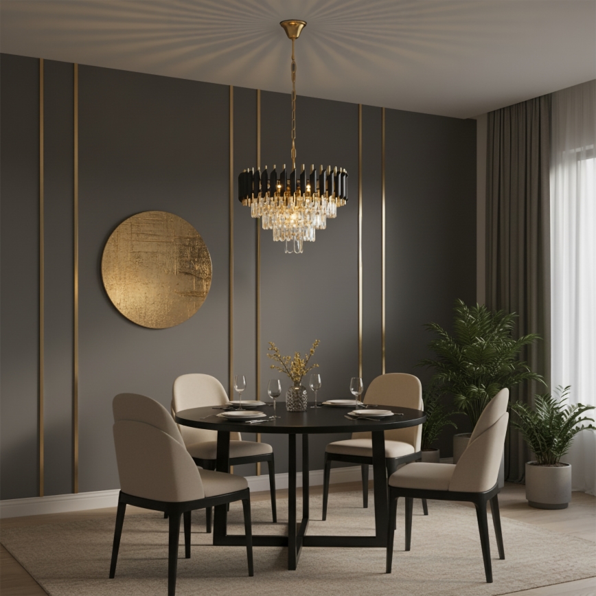 Brilagi - Ljuskrona med kedja ECLIPSE, 7 x E14, 10 W, 230 V, Ø 48 cm, svart/guld