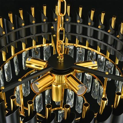 Brilagi - Ljuskrona med kedja ECLIPSE, 7 x E14, 10 W, 230 V, Ø 48 cm, svart/guld