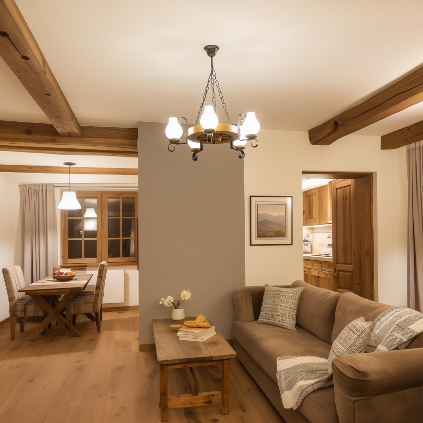 Brilagi - Ljuskrona med kedja ROATA 5xE14/40W/230V Ø 50 cm bok/valnöt