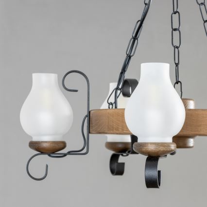 Brilagi - Ljuskrona med kedja ROATA 5xE14/40W/230V Ø 50 cm bok/valnöt