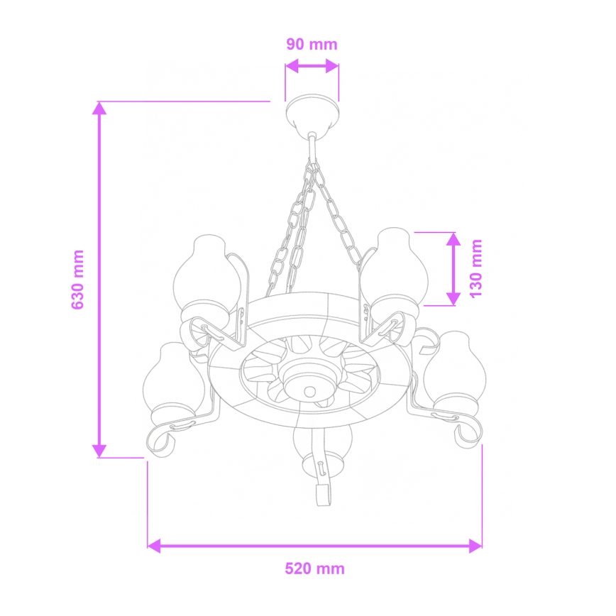 Brilagi - Ljuskrona med kedja ROATA 5xE14/40W/230V Ø 50 cm bok/valnöt