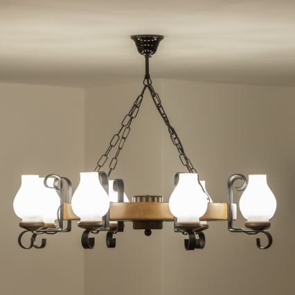 Brilagi - Ljuskrona med kedja ROATA 8xE14/40W/230V Ø 70 cm bok/valnöt