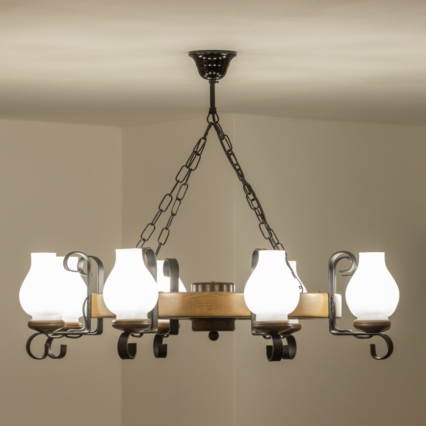 Brilagi - Ljuskrona med kedja ROATA 8xE14/40W/230V Ø 70 cm bok/valnöt