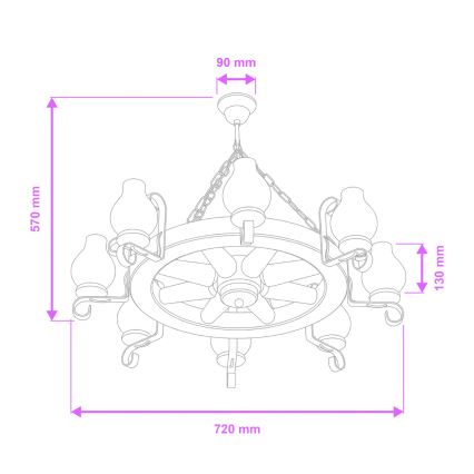 Brilagi - Ljuskrona med kedja ROATA 8xE14/40W/230V Ø 70 cm bok/valnöt