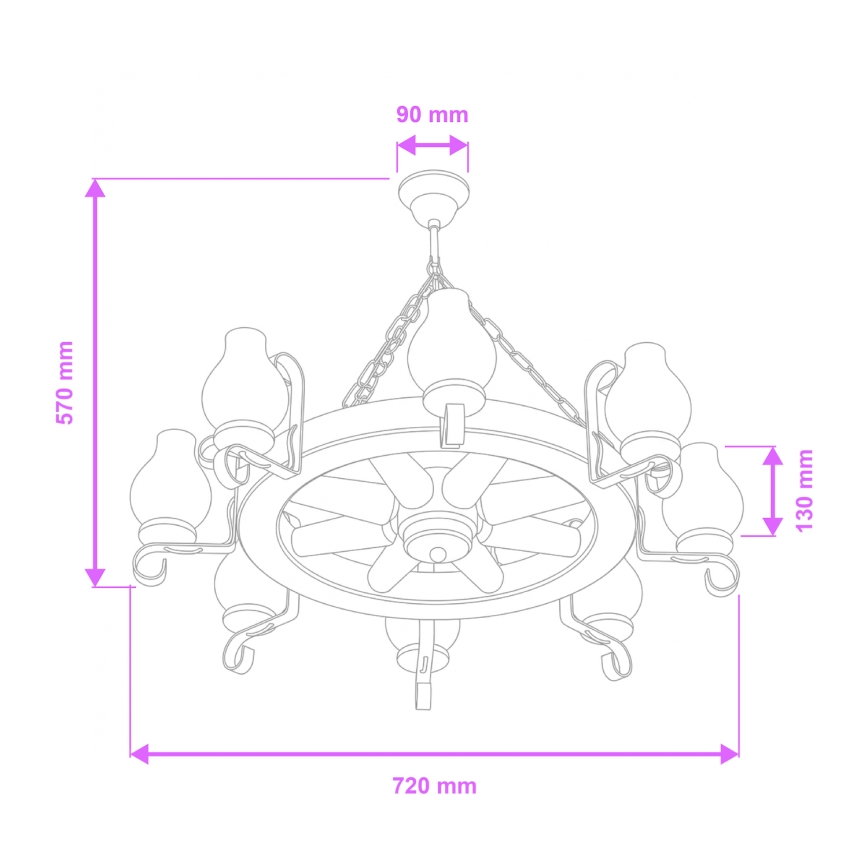Brilagi - Ljuskrona med kedja ROATA 8xE14/40W/230V Ø 70 cm bok/valnöt