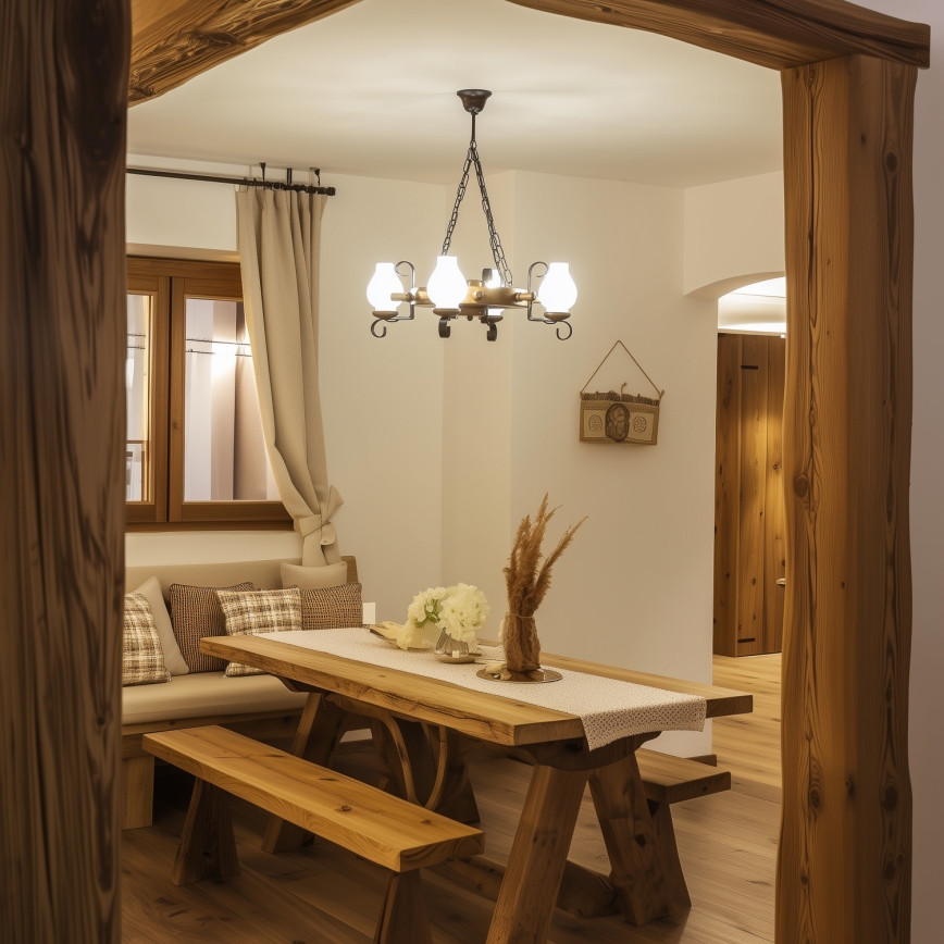 Brilagi - Ljuskrona med kedja TIMONA 4xE14/40W/230V Ø 50 cm bok/valnöt