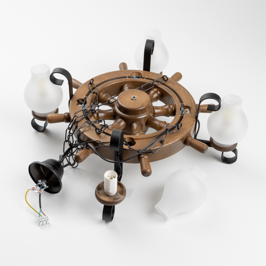 Brilagi - Ljuskrona med kedja TIMONA 4xE14/40W/230V Ø 50 cm bok/valnöt