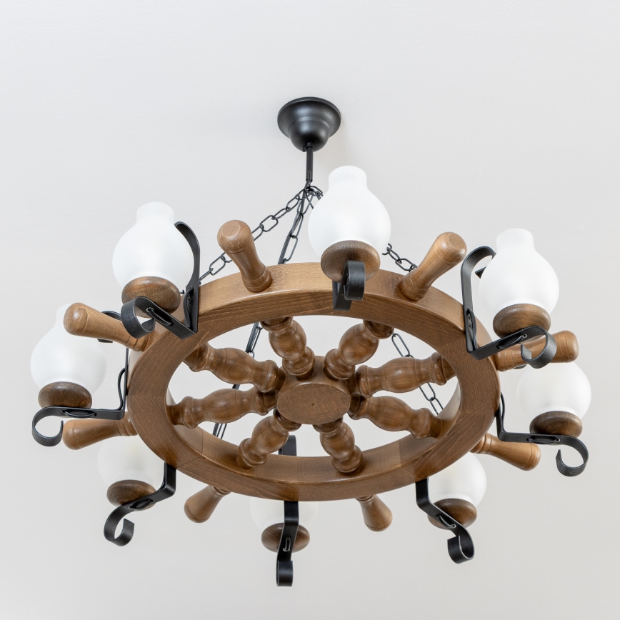 Brilagi - Ljuskrona med kedja TIMONA 8xE14/40W/230V Ø 70 cm bok/valnöt