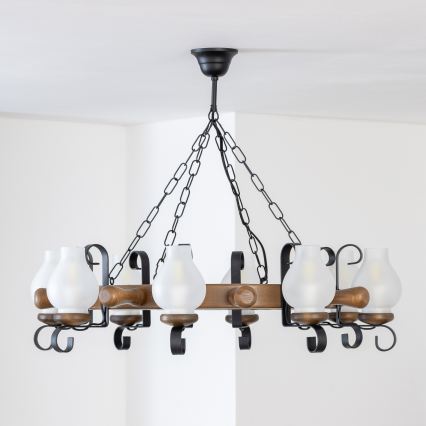 Brilagi - Ljuskrona med kedja TIMONA 8xE14/40W/230V Ø 70 cm bok/valnöt
