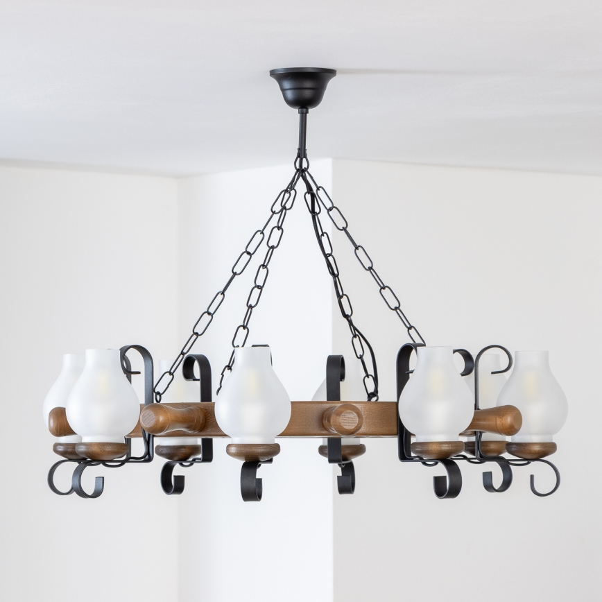 Brilagi - Ljuskrona med kedja TIMONA 8xE14/40W/230V Ø 70 cm bok/valnöt