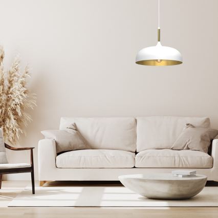 Brilagi - Ljuskrona med textilsladd ABRAHAM 1xE27/60W/230V diameter 35 cm vit