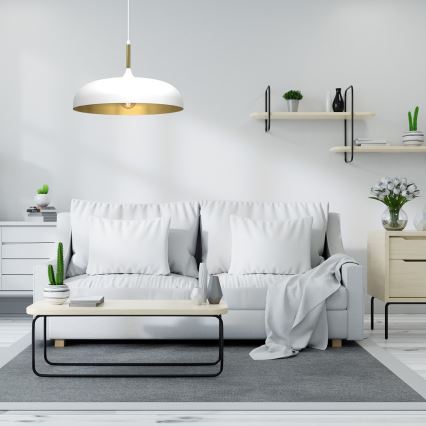 Brilagi - Ljuskrona med textilsladd ABRAHAM 1xE27/60W/230V diameter 45 cm vit