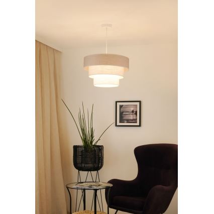 Brilagi - Ljuskrona med textilsladd ALASKA LUNETA 1xE27/15W/230V diameter 45 cm grå/grädde