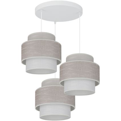 Brilagi - Ljuskrona med textilsladd DOVER SPACE 3xE27/15W/230V grå/grädde