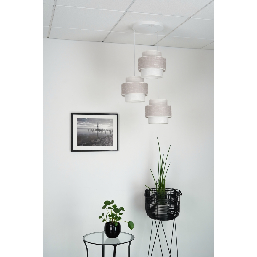 Brilagi - Ljuskrona med textilsladd DOVER SPACE 3xE27/15W/230V grå/grädde