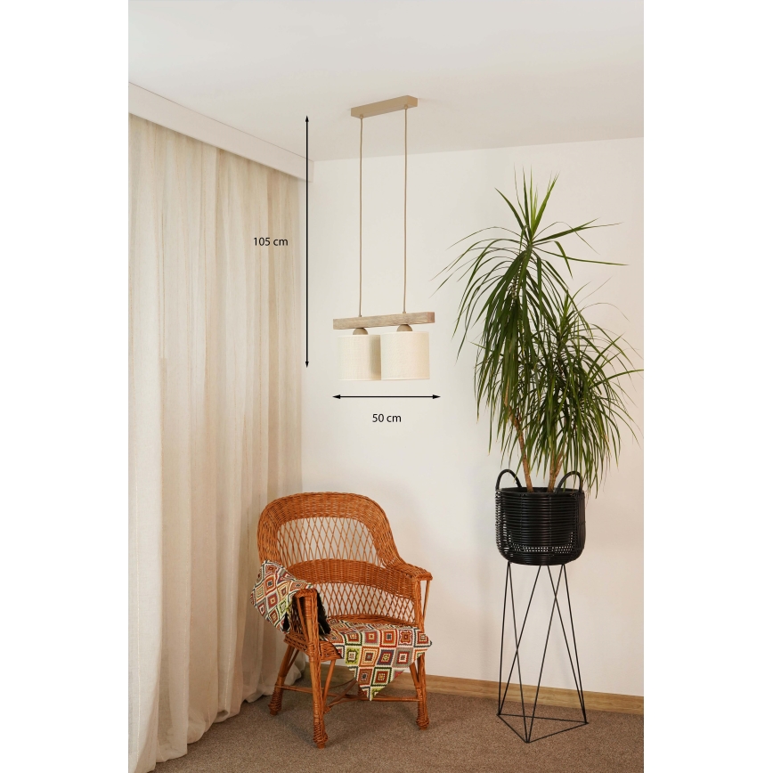 Brilagi - Ljuskrona med textilsladd FOREST 2xE27/15W/230V tall/brun/grädde