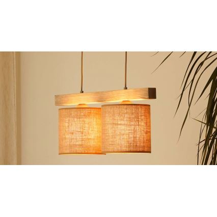 Brilagi - Ljuskrona med textilsladd FOREST 2xE27/15W/230V tall/brun