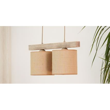 Brilagi - Ljuskrona med textilsladd FOREST 2xE27/15W/230V tall/brun