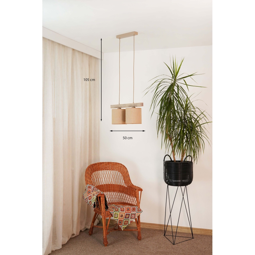 Brilagi - Ljuskrona med textilsladd FOREST 2xE27/15W/230V tall/brun