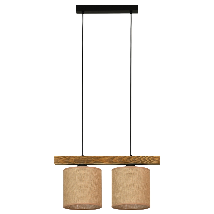 Brilagi - Ljuskrona med textilsladd FOREST 2xE27/15W/230V tall/brun/svart