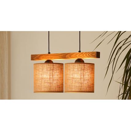 Brilagi - Ljuskrona med textilsladd FOREST 2xE27/15W/230V tall/brun/svart